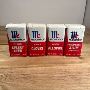 Vintage Lot of 4 Assorted Collectible Spice Tins McCormick Rustic Kitchen. Empty